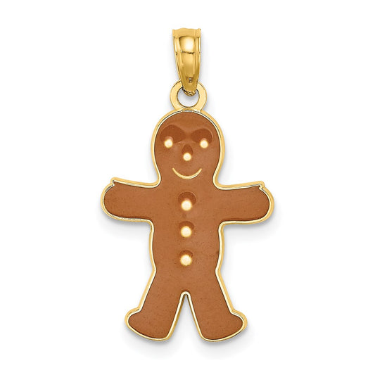 Million Charms 14K Yellow Gold Themed 3-D & Enamel Gingerbread Man Charm