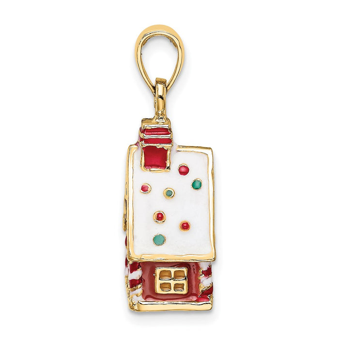 Million Charms 14K Yellow Gold Themed 3-D Enamel Gingerbread House Charm