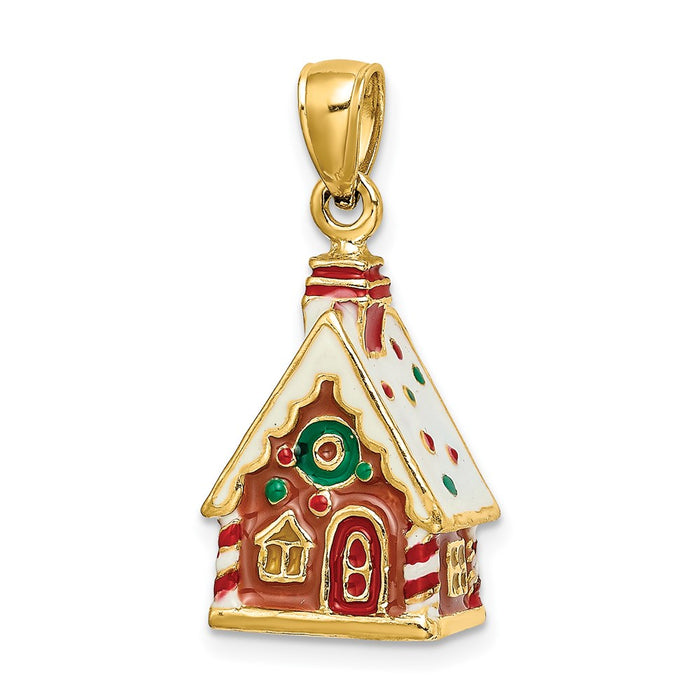 Million Charms 14K Yellow Gold Themed 3-D Enamel Gingerbread House Charm