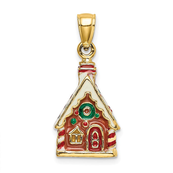 Million Charms 14K Yellow Gold Themed 3-D Enamel Gingerbread House Charm