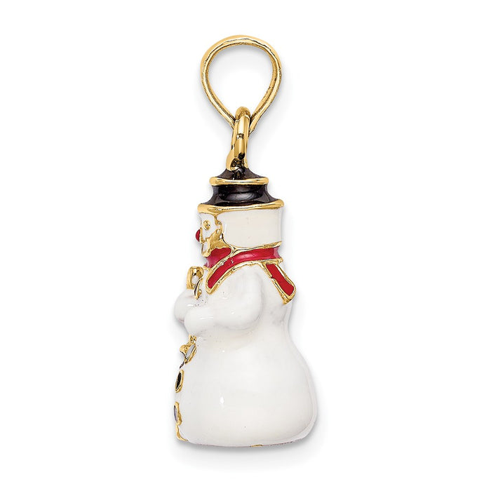 Million Charms 14K Yellow Gold Themed 3-D Enamel Snowman Holding Broom Charm