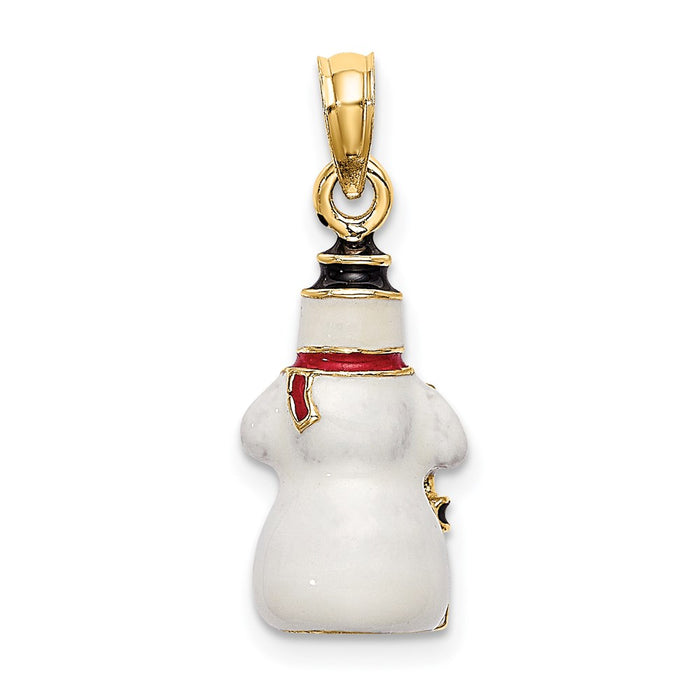 Million Charms 14K Yellow Gold Themed 3-D Enamel Snowman Holding Broom Charm