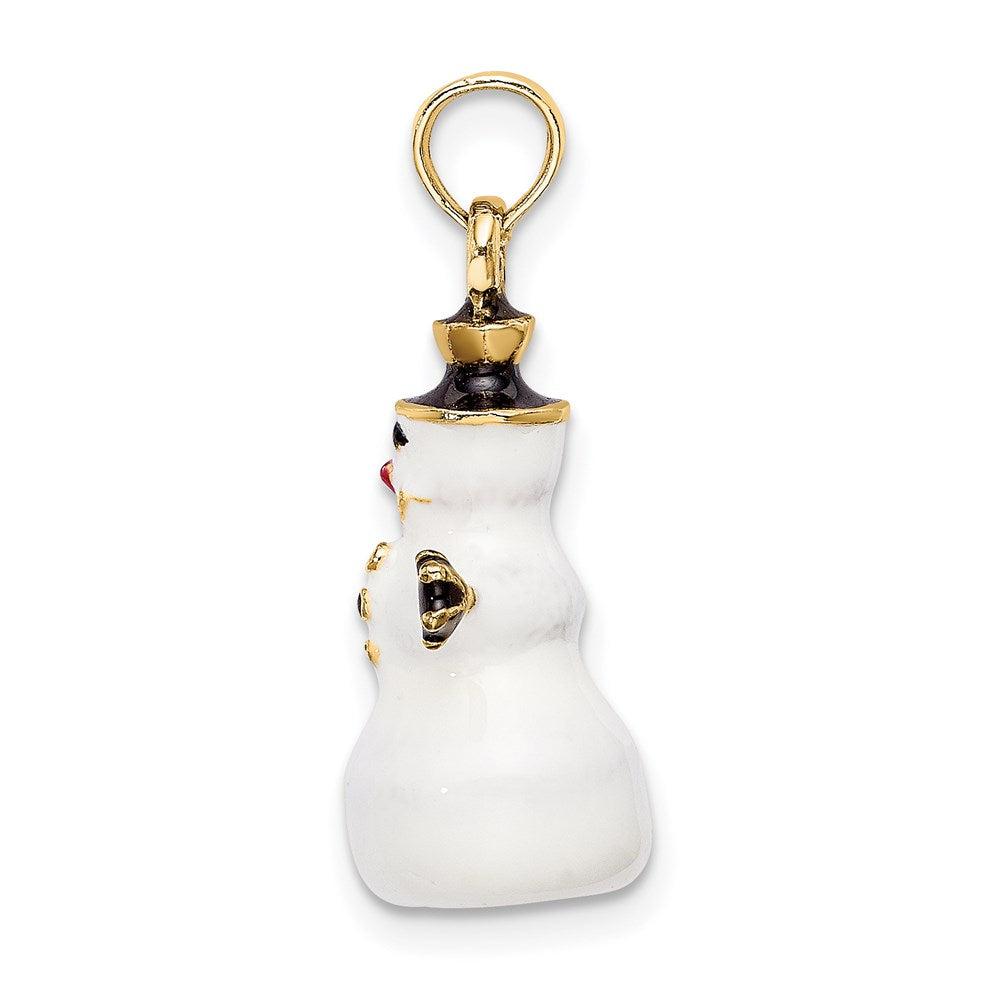 Million Charms 14K Yellow Gold Themed 3-D Enamel Snowman Charm