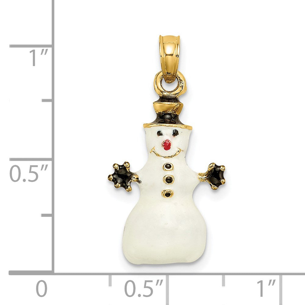 Million Charms 14K Yellow Gold Themed 3-D Enamel Snowman Charm