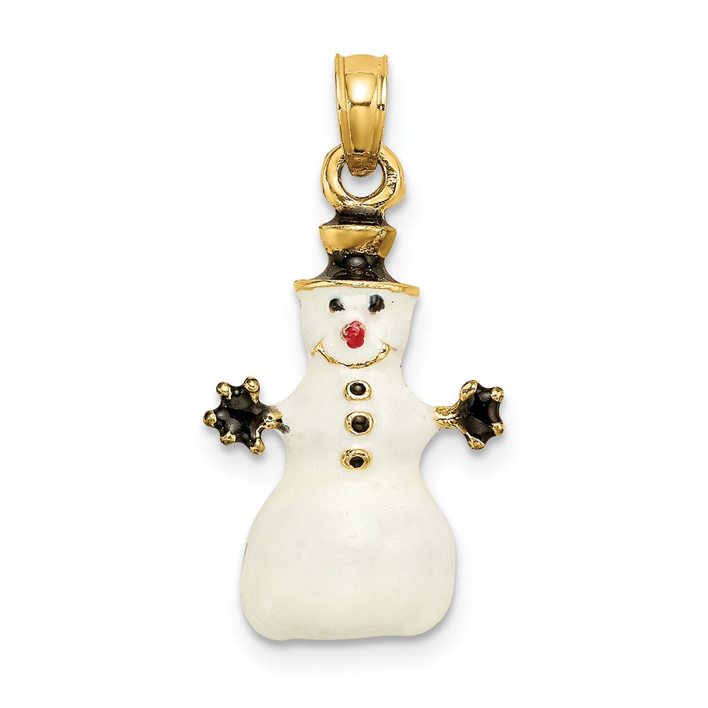 Million Charms 14K Yellow Gold Themed 3-D Enamel Snowman Charm