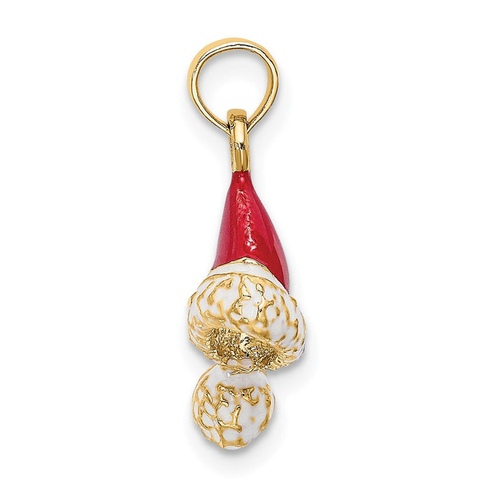 Million Charms 14K Yellow Gold Themed 3-D With Red & White Enamel Santa Hat Charm