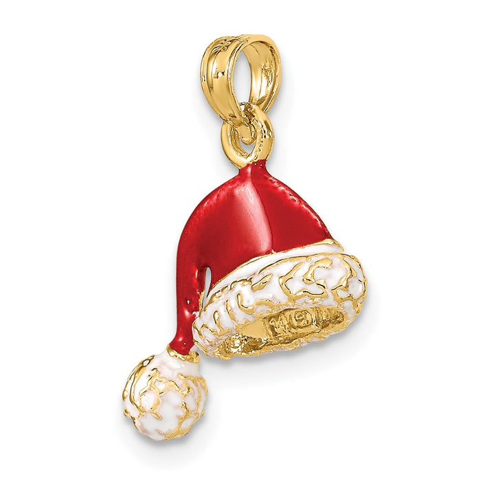 Million Charms 14K Yellow Gold Themed 3-D With Red & White Enamel Santa Hat Charm