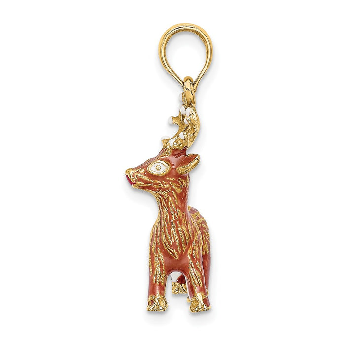 Million Charms 14K Yellow Gold Themed 3-D Enamel Rudolph The Red Nose Reindeer Charm