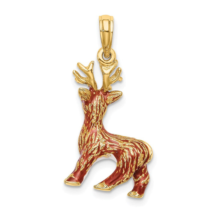 Million Charms 14K Yellow Gold Themed 3-D Enamel Rudolph The Red Nose Reindeer Charm