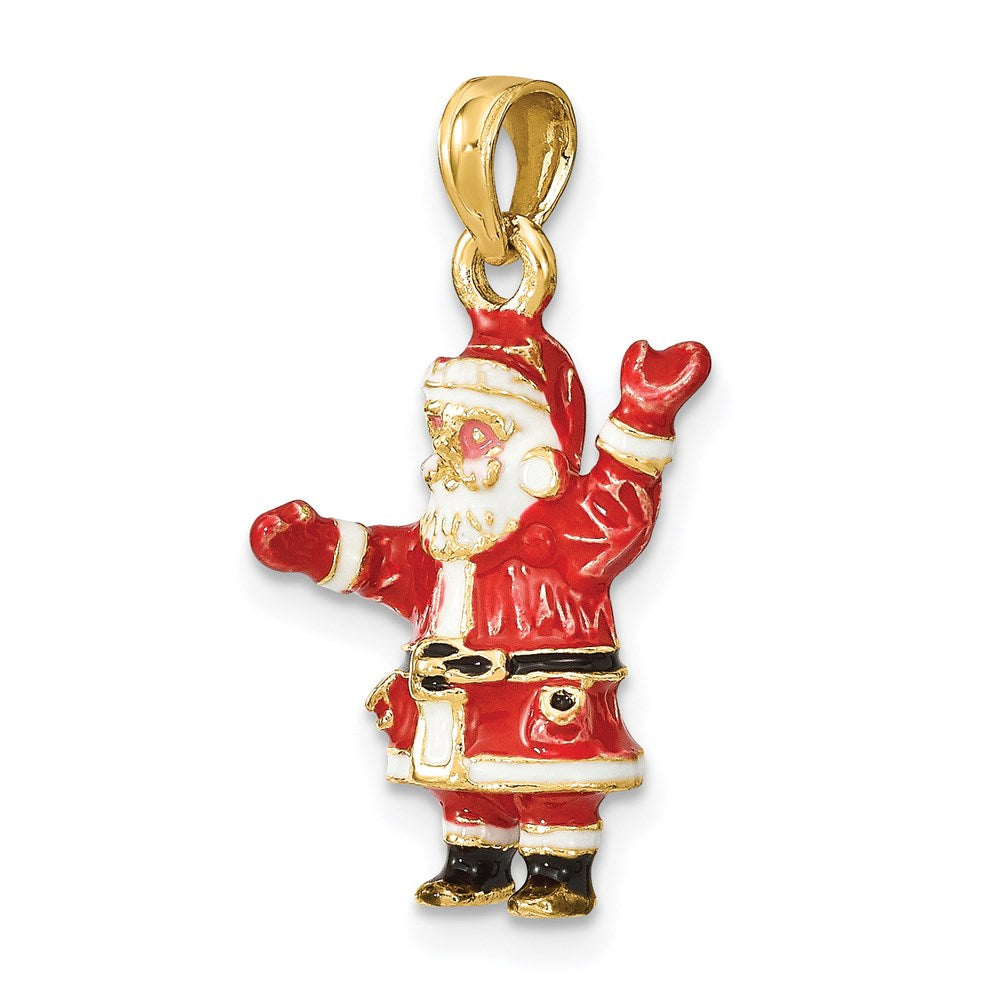Million Charms 14K Yellow Gold Themed 3-D Enamel Santa Charm