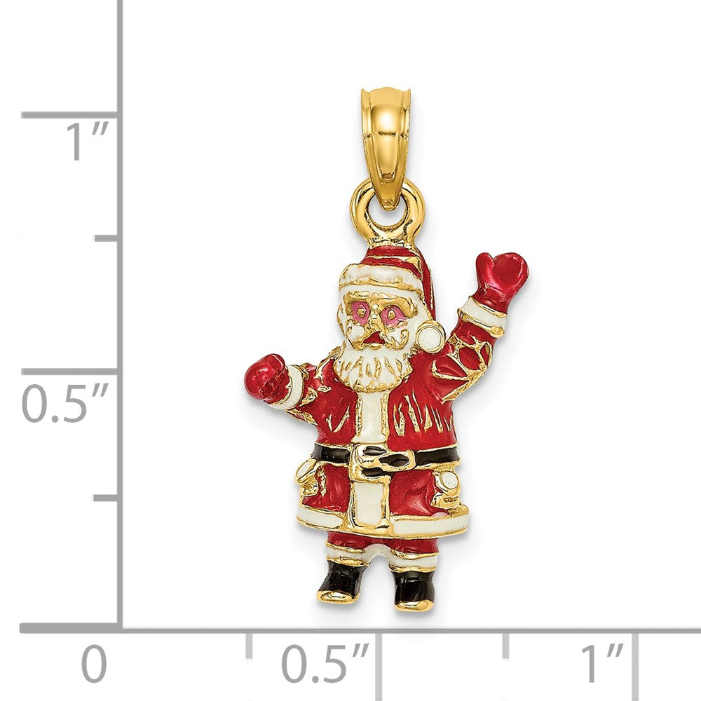 Million Charms 14K Yellow Gold Themed 3-D Enamel Santa Charm