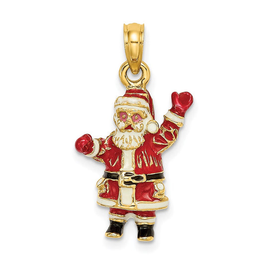 Million Charms 14K Yellow Gold Themed 3-D Enamel Santa Charm