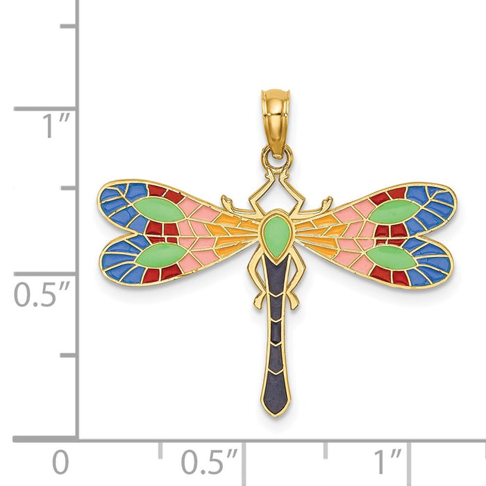 Million Charms 14K Yellow Gold Themed Multi Color Enamel Dragonfly Charm