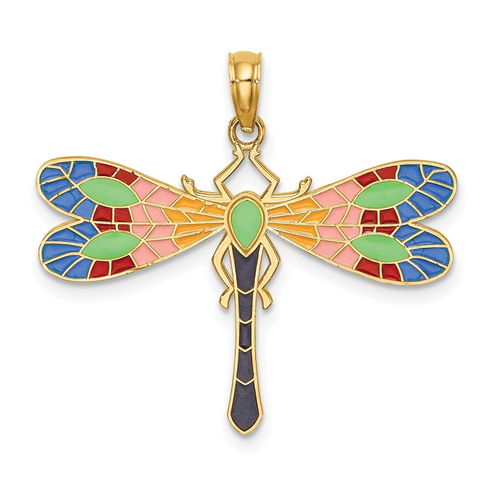 Million Charms 14K Yellow Gold Themed Multi Color Enamel Dragonfly Charm
