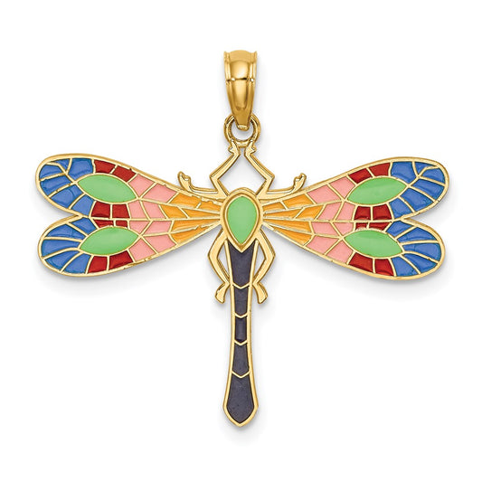 Million Charms 14K Yellow Gold Themed Multi Color Enamel Dragonfly Charm
