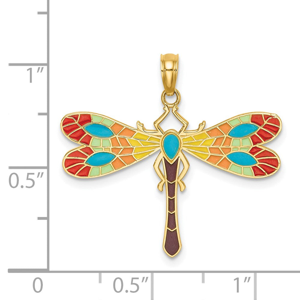 Million Charms 14K Yellow Gold Themed Multi Color Enamel Dragonfly Charm