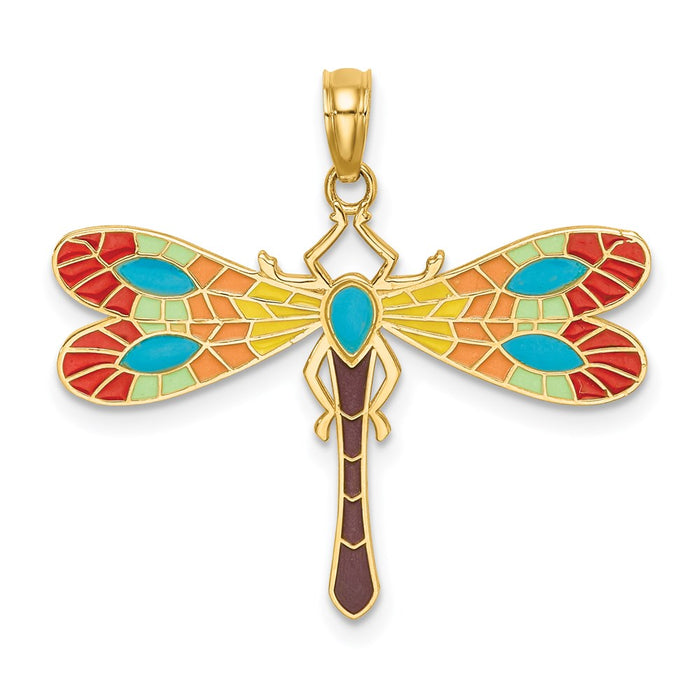 Million Charms 14K Yellow Gold Themed Multi Color Enamel Dragonfly Charm