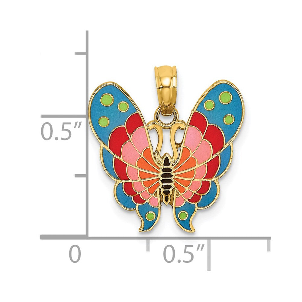 Million Charms 14K Yellow Gold Themed With Multi-Color Enamel Butterfly Charm