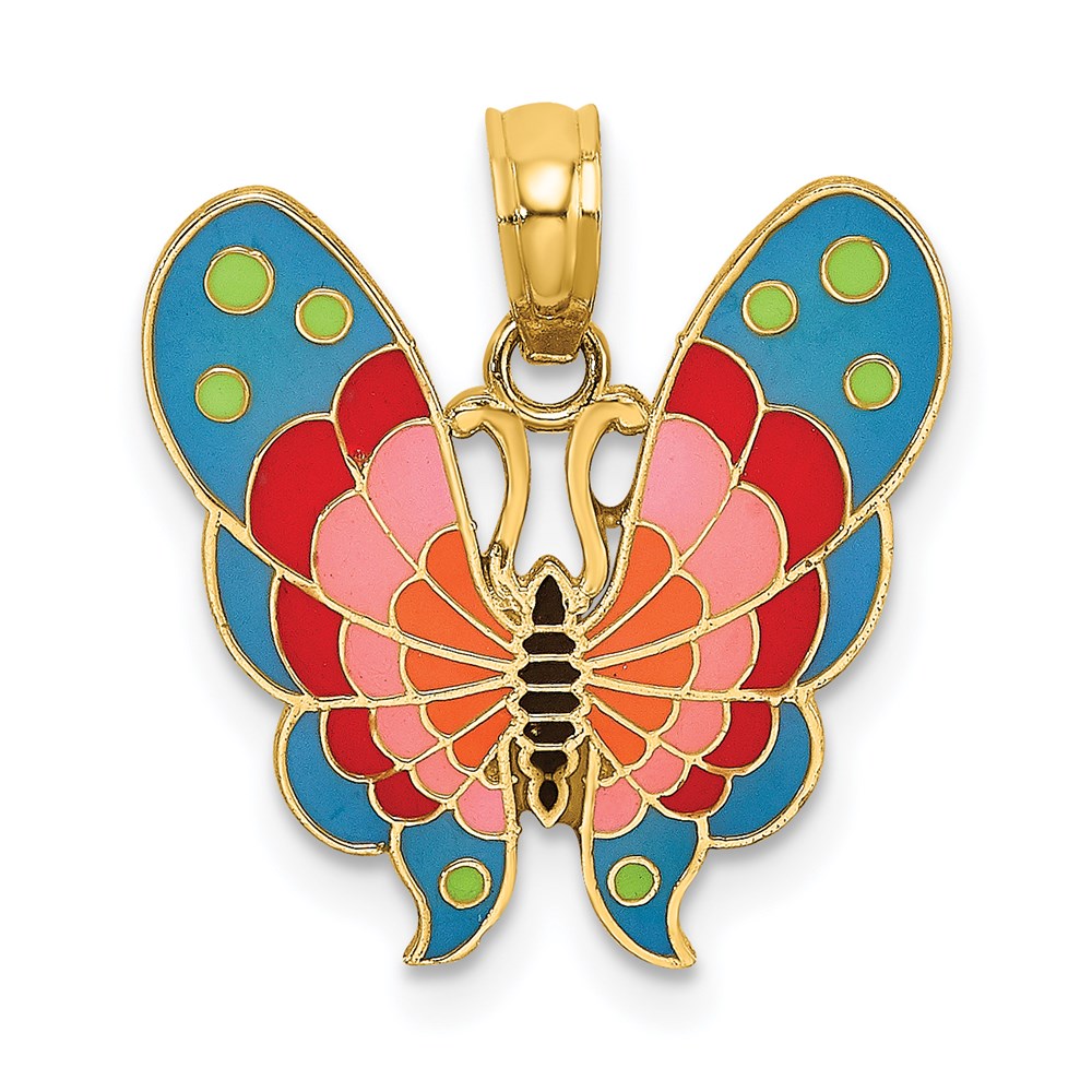 Million Charms 14K Yellow Gold Themed With Multi-Color Enamel Butterfly Charm