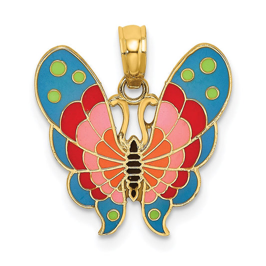 Million Charms 14K Yellow Gold Themed With Multi-Color Enamel Butterfly Charm
