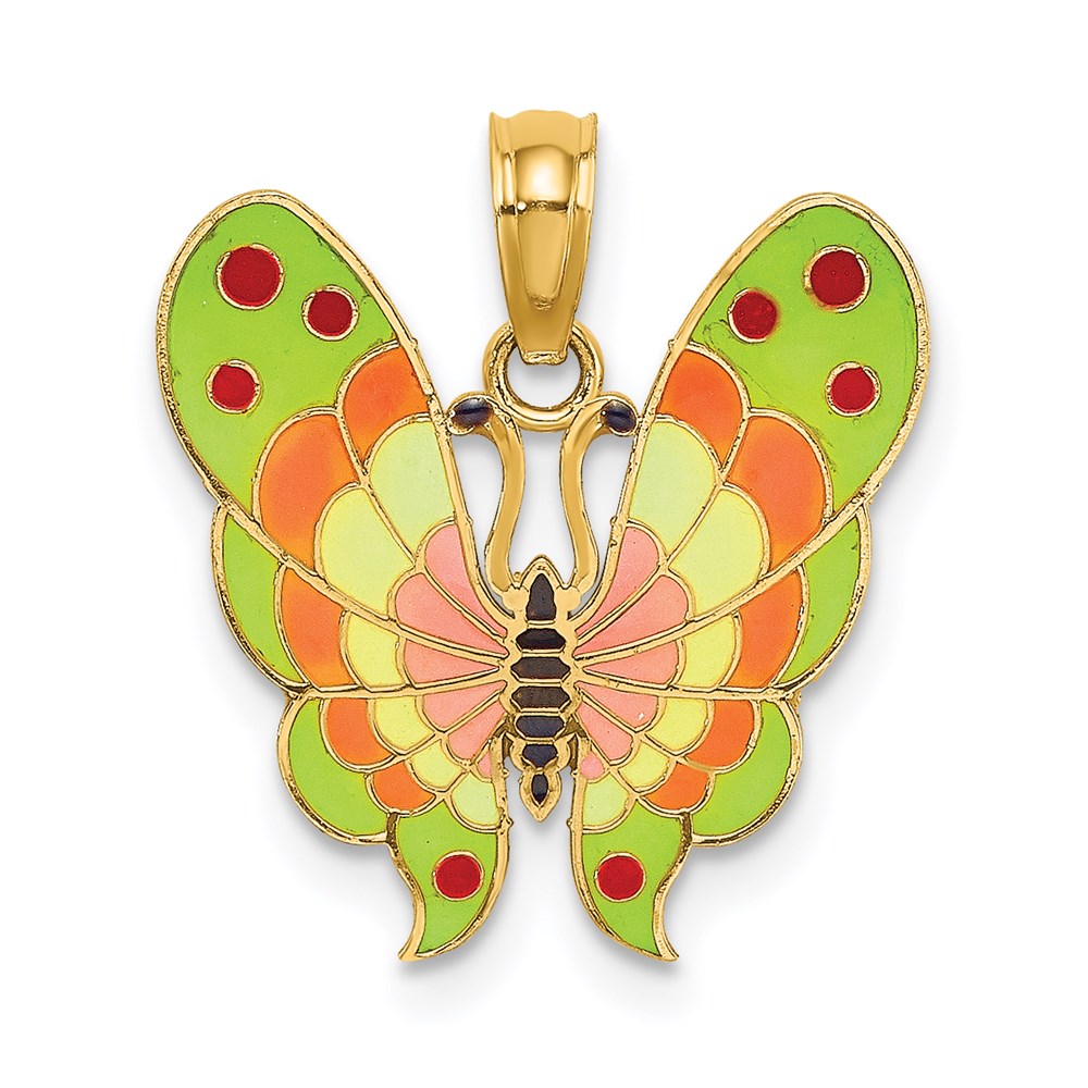 Million Charms 14K Yellow Gold Themed With Multi-Color Enamel Butterfly Charm
