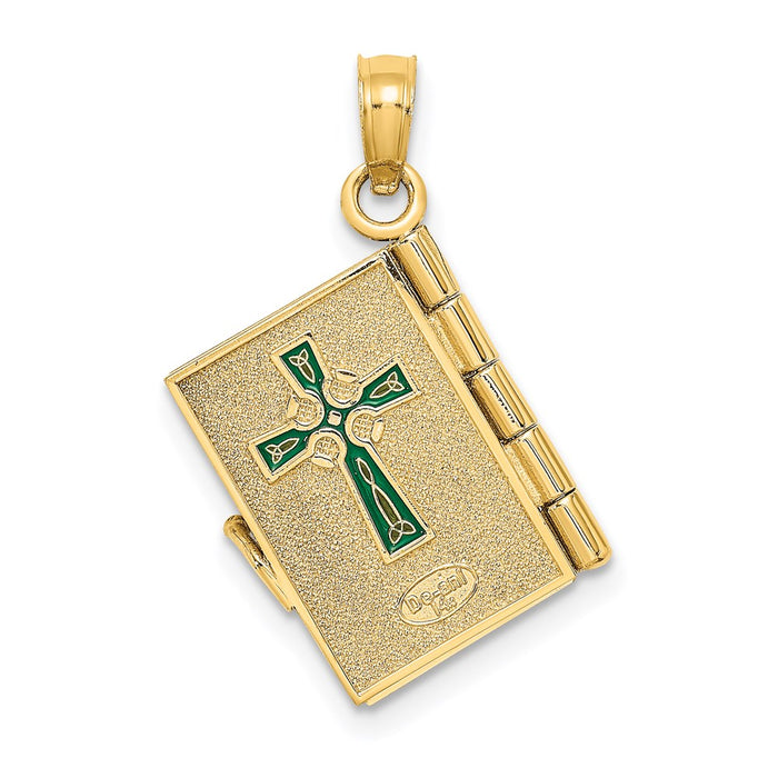 Million Charms 14K Yellow Gold Themed 3-D Moveable Enameled An Irish Prayer Book With Lucky Clover  Charm