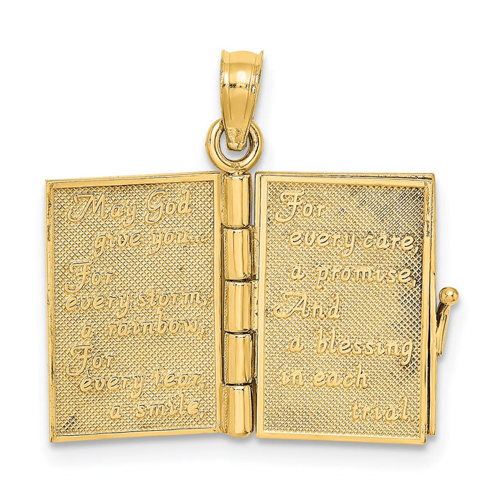 Million Charms 14K Yellow Gold Themed 3-D Moveable Enameled An Irish Prayer Book With Lucky Clover  Charm