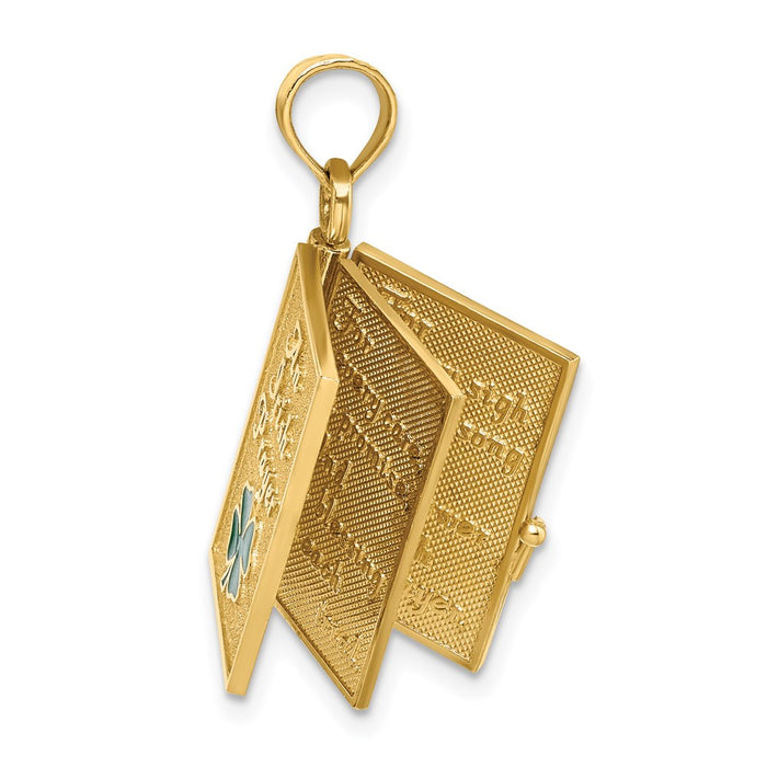 Million Charms 14K Yellow Gold Themed 3-D Moveable Enameled An Irish Prayer Book With Lucky Clover  Charm