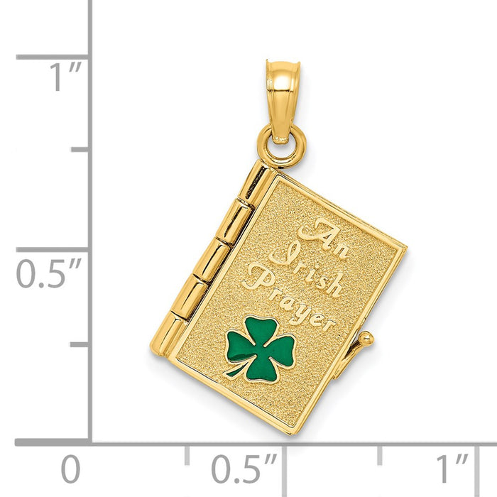 Million Charms 14K Yellow Gold Themed 3-D Moveable Enameled An Irish Prayer Book With Lucky Clover  Charm