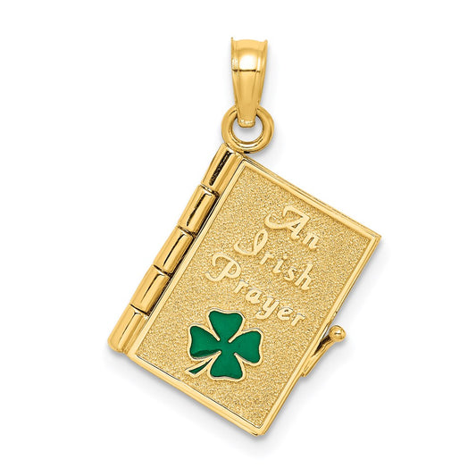 Million Charms 14K Yellow Gold Themed 3-D Moveable Enameled An Irish Prayer Book With Lucky Clover  Charm