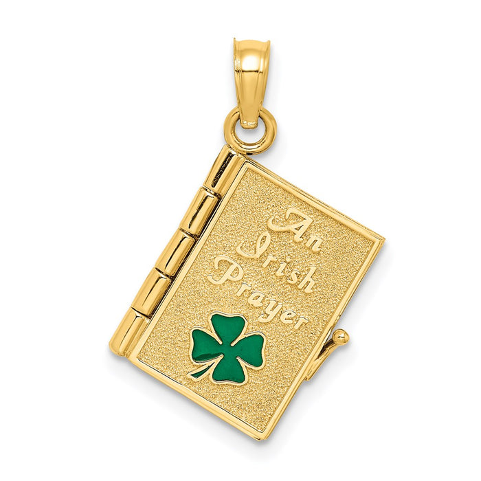 Million Charms 14K Yellow Gold Themed 3-D Moveable Enameled An Irish Prayer Book With Lucky Clover  Charm