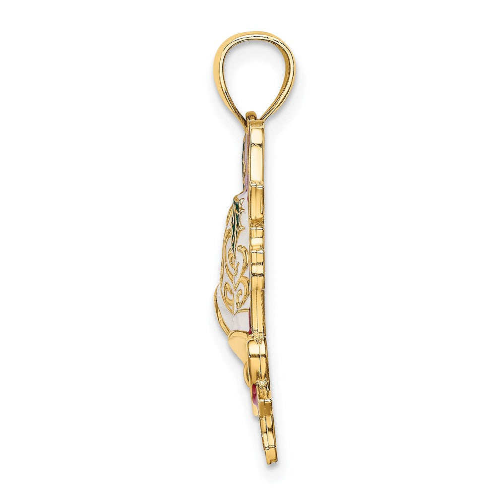 Million Charms 14K Yellow Gold Themed Enamel Holiday Bells & Holly Charm