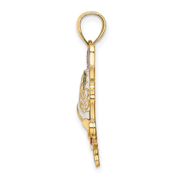 Million Charms 14K Yellow Gold Themed Enamel Holiday Bells & Holly Charm
