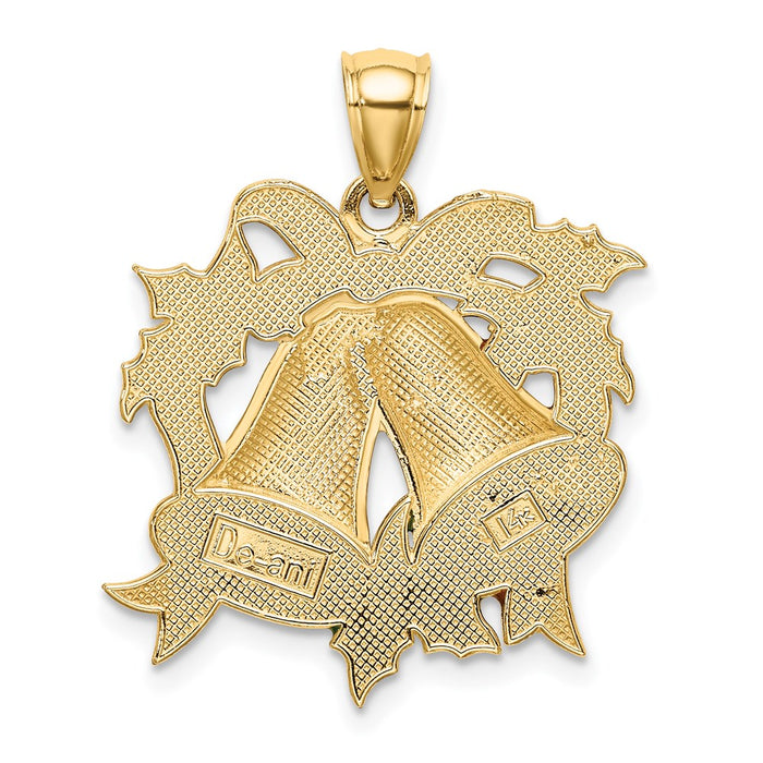 Million Charms 14K Yellow Gold Themed Enamel Holiday Bells & Holly Charm