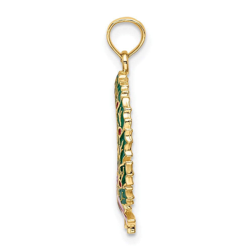 Million Charms 14K Yellow Gold Themed Enamel Christmas Wreath Charm
