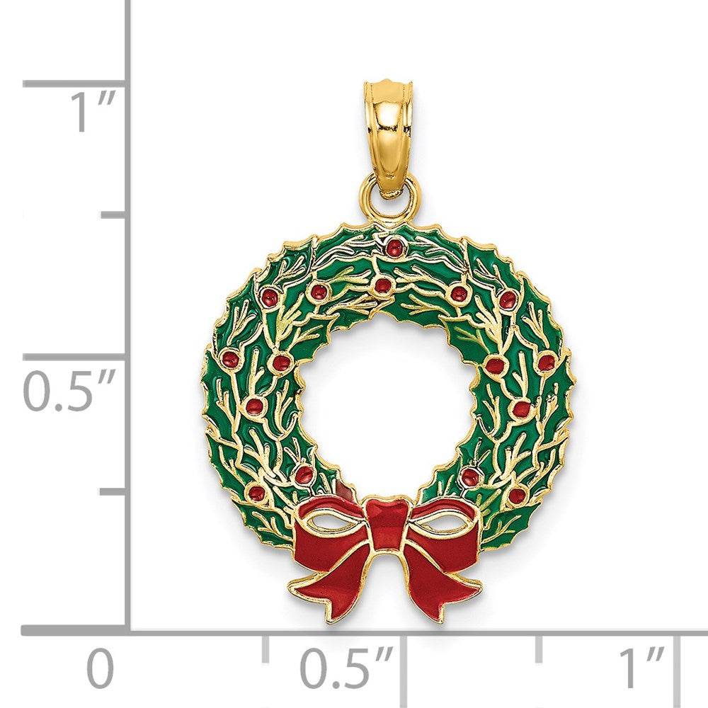 Million Charms 14K Yellow Gold Themed Enamel Christmas Wreath Charm
