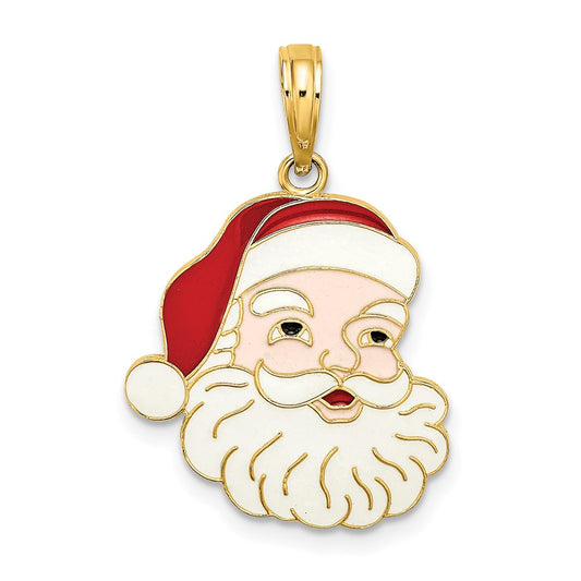 Million Charms 14K Yellow Gold Themed With Enamel Santa Face Charm