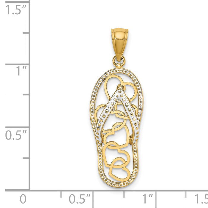 Million Charms 14K Yellow Gold Themed Multi Heart Flip-Flop With White Enamel Charm