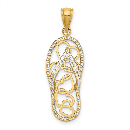 Million Charms 14K Yellow Gold Themed Multi Heart Flip-Flop With White Enamel Charm