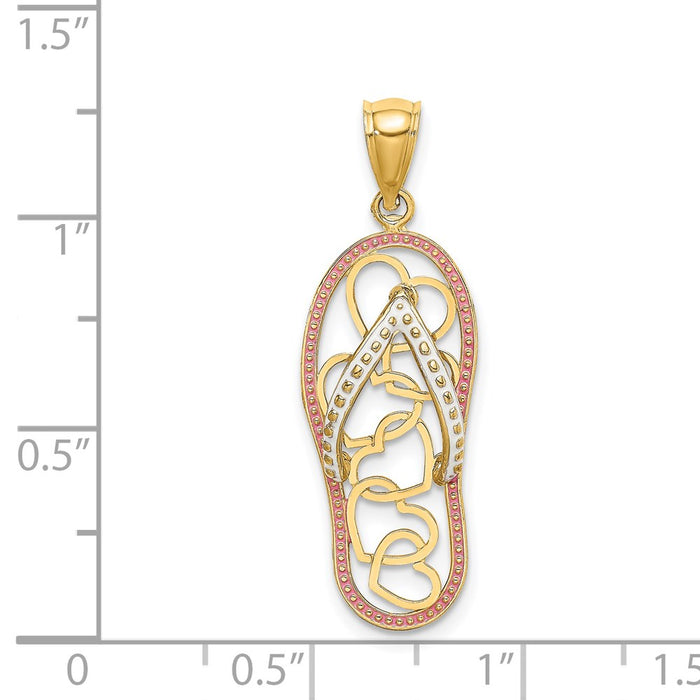 Million Charms 14K Yellow Gold Themed Multi Heart Flip-Flop With Pink Enamel Charm