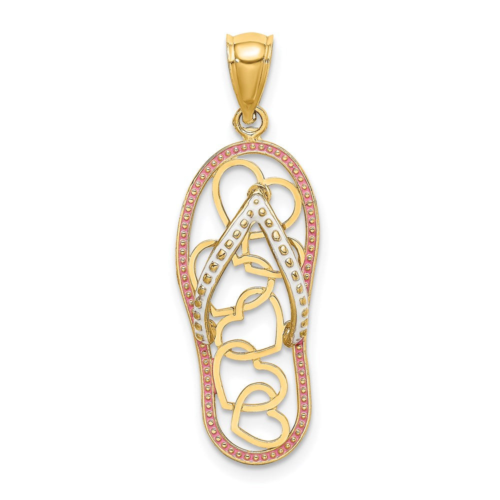 Million Charms 14K Yellow Gold Themed Multi Heart Flip-Flop With Pink Enamel Charm