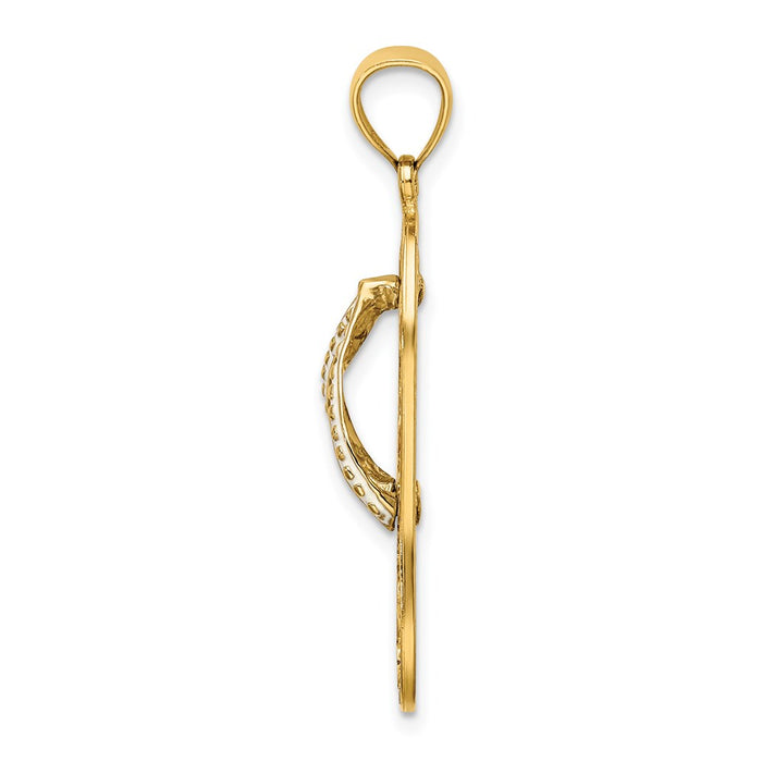 Million Charms 14K Yellow Gold Themed Multi Heart Love Flip-Flop With Pink Enamel Charm