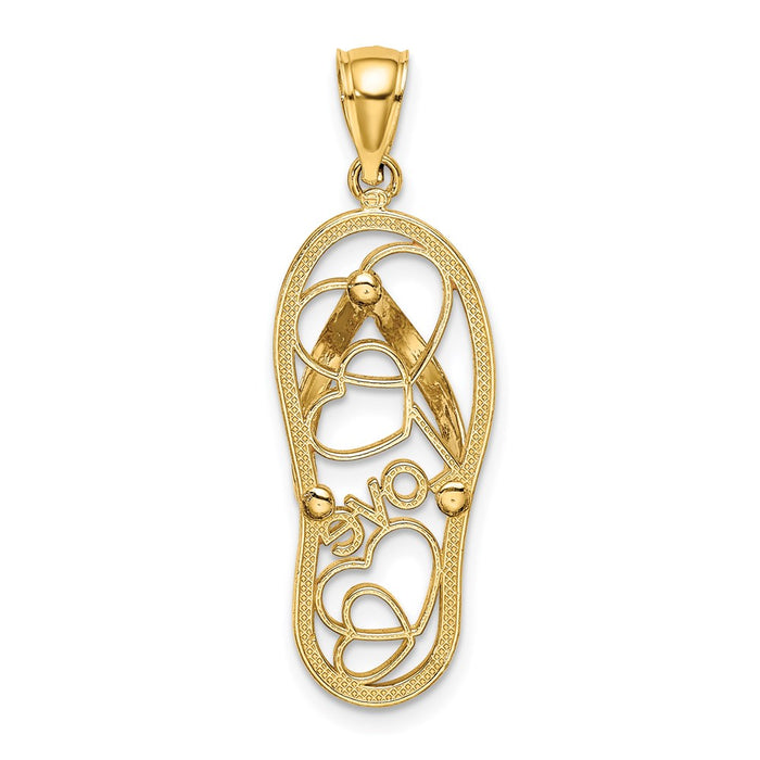 Million Charms 14K Yellow Gold Themed Multi Heart Love Flip-Flop With Pink Enamel Charm