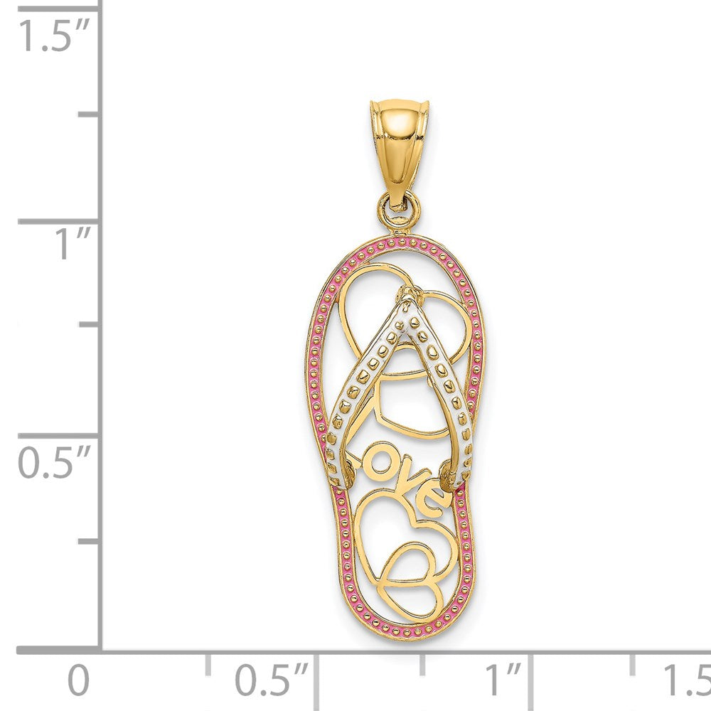 Million Charms 14K Yellow Gold Themed Multi Heart Love Flip-Flop With Pink Enamel Charm