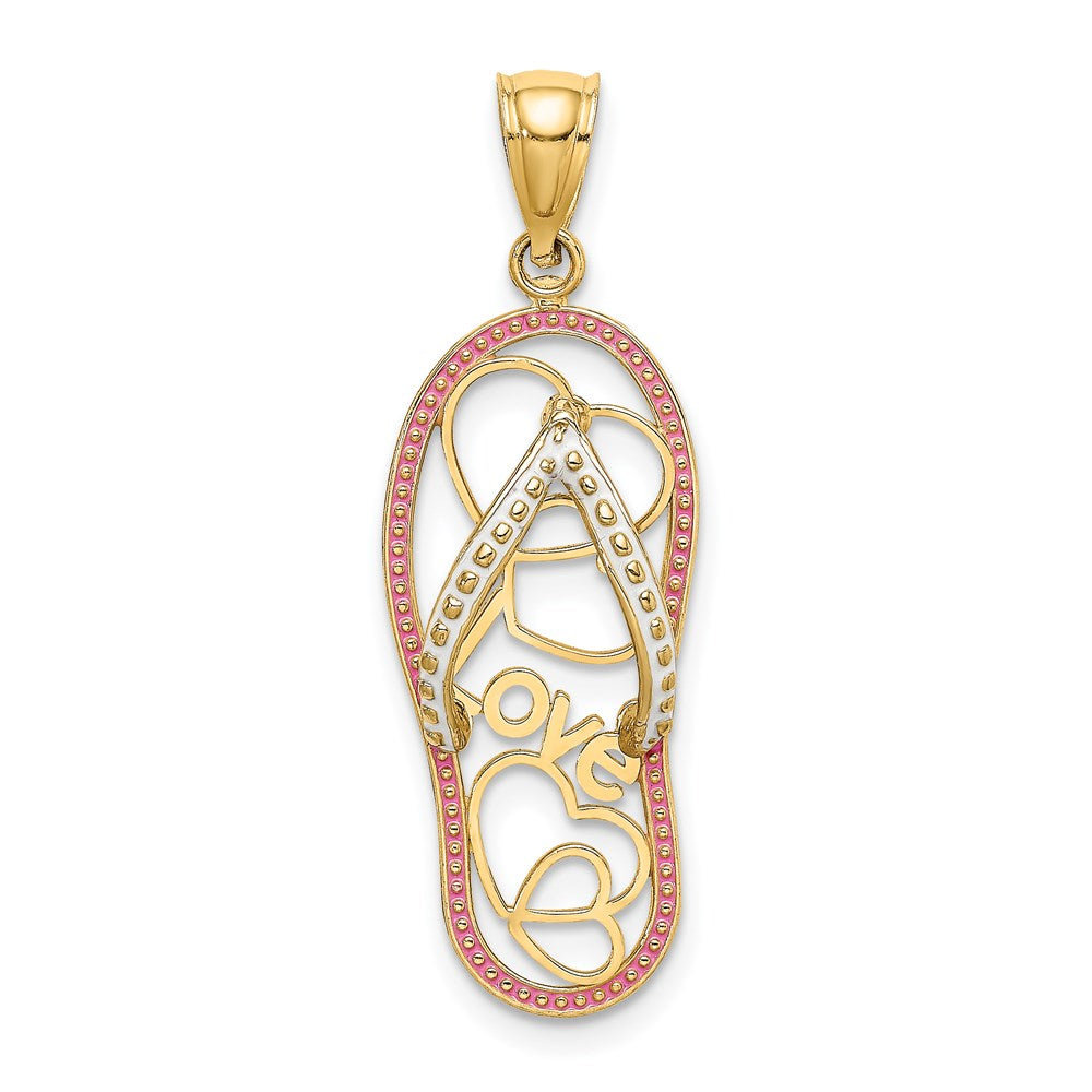 Million Charms 14K Yellow Gold Themed Multi Heart Love Flip-Flop With Pink Enamel Charm