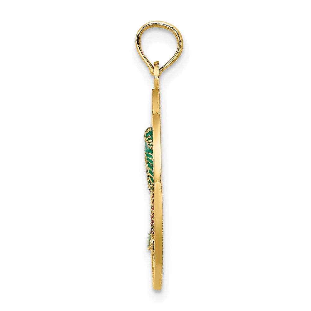 Million Charms 14K Yellow Gold Themed Sarasota On Round Frame With Enamel Palm Tree Charm