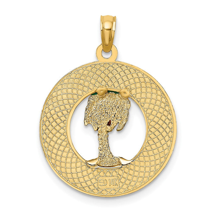 Million Charms 14K Yellow Gold Themed Sarasota On Round Frame With Enamel Palm Tree Charm