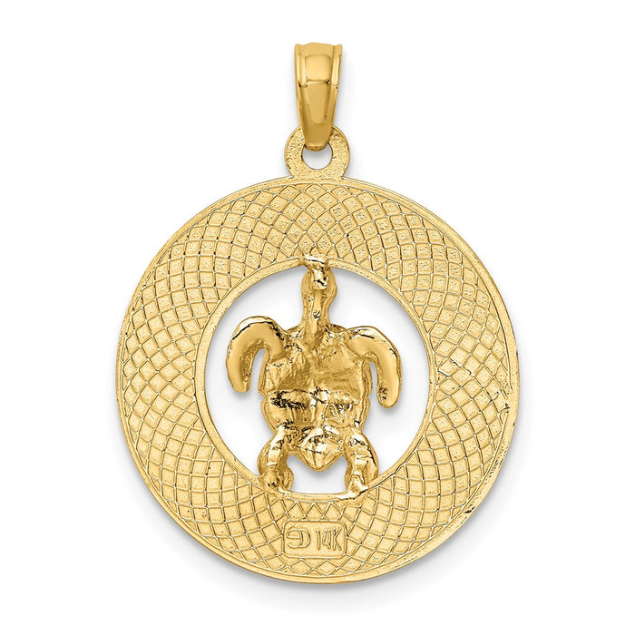 Million Charms 14K Yellow Gold Themed With Enamel Turtle Sarasota On Round Frame Charm