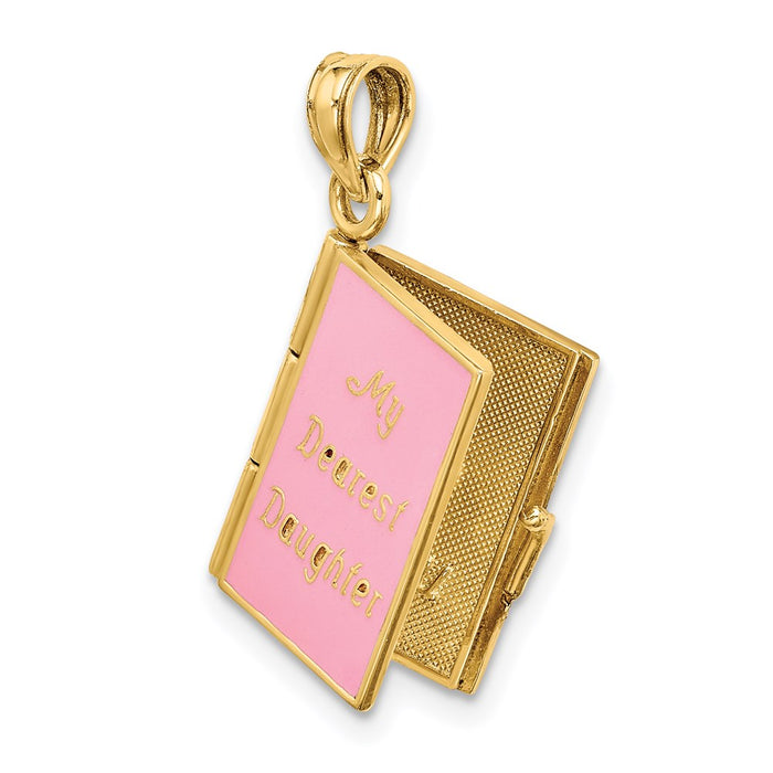 Million Charms 14K Yellow Gold Themed With Pink Enamel 3-D My Dearest Daughter Book Charm