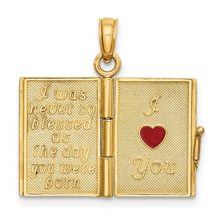 Million Charms 14K Yellow Gold Themed With Pink Enamel 3-D My Dearest Daughter Book Charm